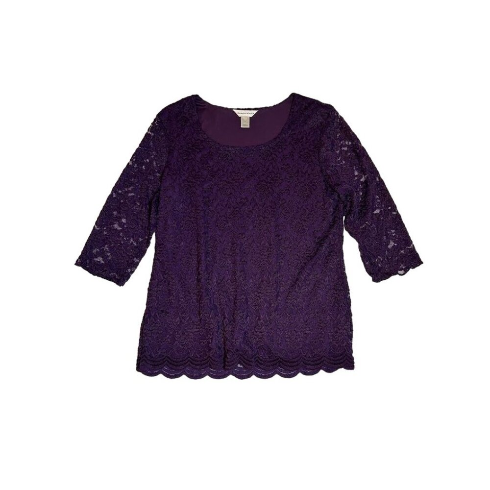 Christopher &‎ Banks Women's Purple Lace 3/4 Sleeve Top L Formal